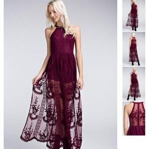 NWT BaeVely Burgundy Floral Lace Romper Dress